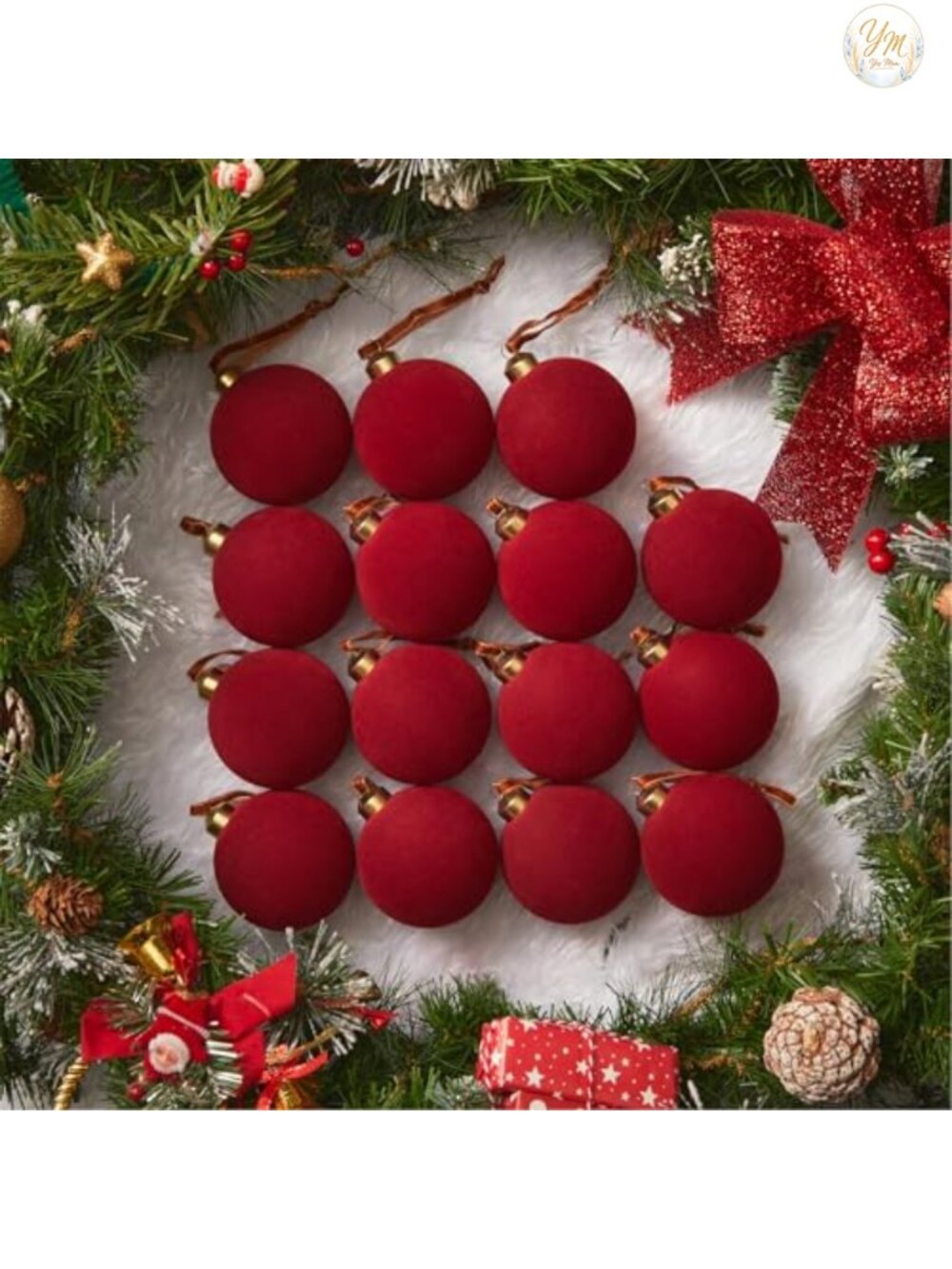 Velvet Christmas Ornaments Balls Flocked Set Holiday Tree Decor